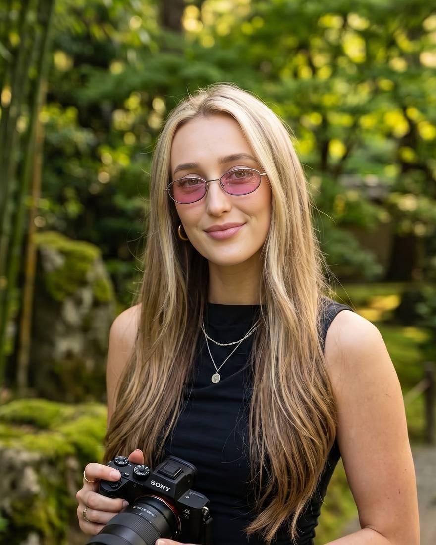 Kate Phelps, photographer and filmmaker, holding her camera